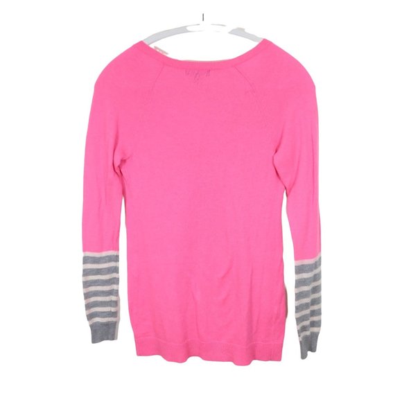 GAP MATERNITY Size XS Bright Pink Sequin & Stripe Cuff V Neck Pullover Sweater - Picture 2 of 3